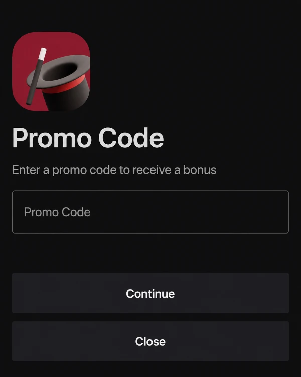 Promo code used in the bonus section