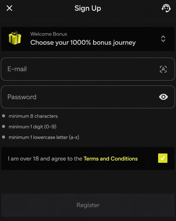 Registration form completed at the start