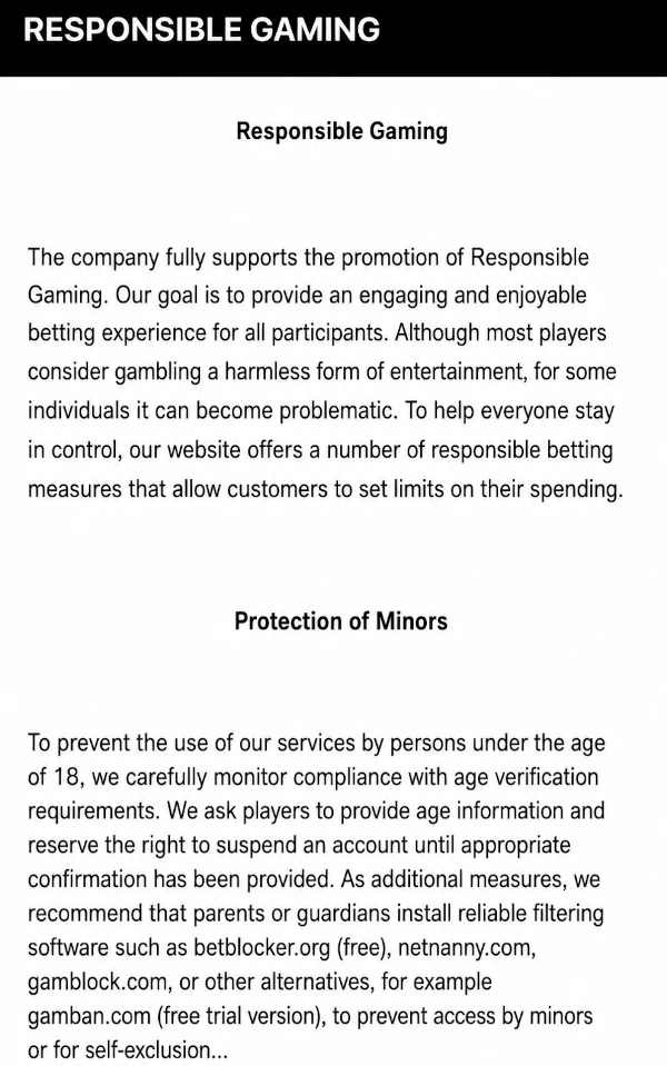 Explanation of responsible gambling principles